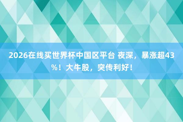 2026在线买世界杯中国区平台 夜深,暴涨超43%!大牛股,突传利好!