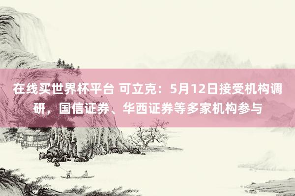 在线买世界杯平台 可立克:5月12日接受机构调研,国信证券、华西证券等多家机构参与