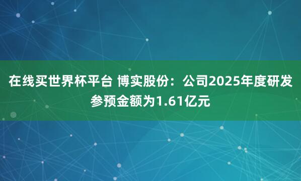 在线买世界杯平台 博实股份：公司2025年度研发参预金额为1.61亿元