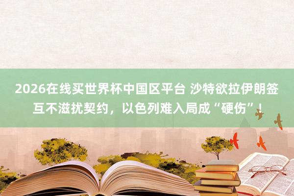 2026在线买世界杯中国区平台 沙特欲拉伊朗签互不滋扰契约,以色列难入局成“硬伤”!