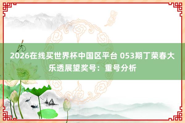 2026在线买世界杯中国区平台 053期丁荣春大乐透展望奖号:重号分析