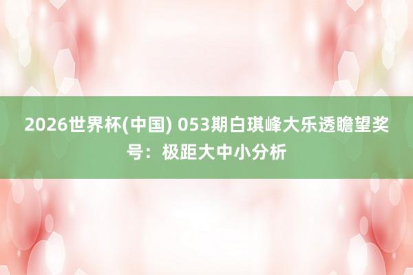 2026世界杯(中国) 053期白琪峰大乐透瞻望奖号:极距大中小分析