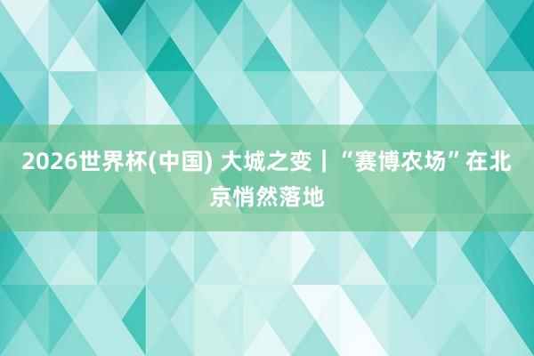 2026世界杯(中国) 大城之变｜“赛博农场”在北京悄然落地