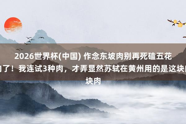 2026世界杯(中国) 作念东坡肉别再死磕五花肉了！我连试3种肉，才弄显然苏轼在黄州用的是这块肉