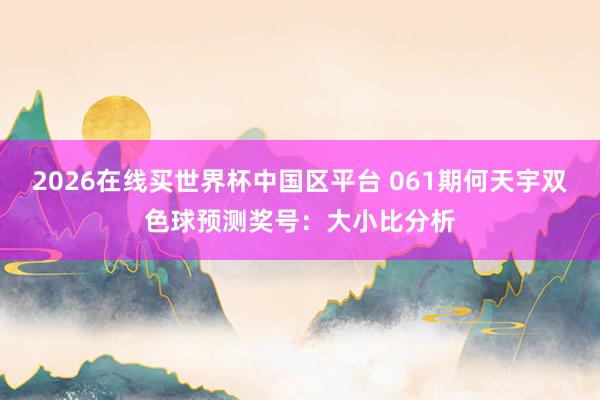 2026在线买世界杯中国区平台 061期何天宇双色球预测奖号：大小比分析