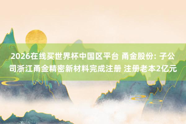 2026在线买世界杯中国区平台 甬金股份: 子公司浙江甬金精密新材料完成注册 注册老本2亿元