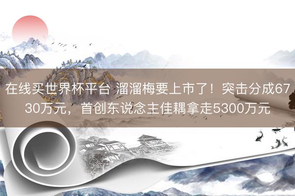 在线买世界杯平台 溜溜梅要上市了!突击分成6730万元,首创东说念主佳耦拿走5300万元