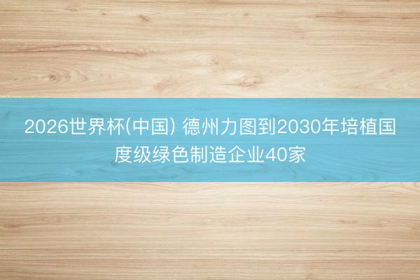 2026世界杯(中国) 德州力图到2030年培植国度级绿色制造企业40家