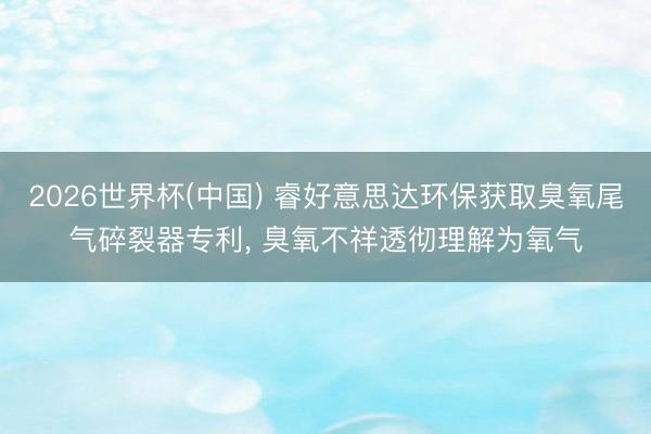 2026世界杯(中国) 睿好意思达环保获取臭氧尾气碎裂器专利, 臭氧不祥透彻理解为氧气